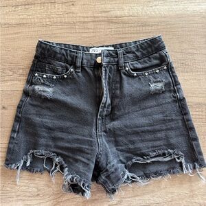 Zara Black Distressed Denim Shorts